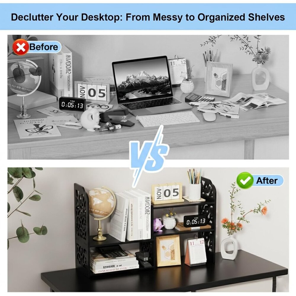 Desk Shelves Desktop Orgnizer Shelf-Black Office Organization for Top of Adjusta - Picture 4 of 8